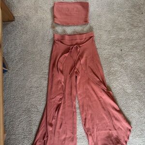 Free People Beach Set Tube top and Wide-Leg Wrap Pants in Terracotta - Women's
